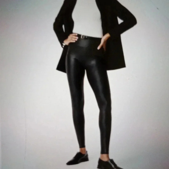Spanx Faux leather black leggings  performance  party women's size large - Picture 1 of 8